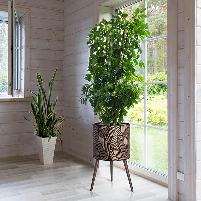 D'vine Dev 16 Inch Planter Pot with Stand, Mid-Century Tall Plant Pot with Legs for Indoor Plants, XX-Large, Bronze/Grey, 88-L-E-6