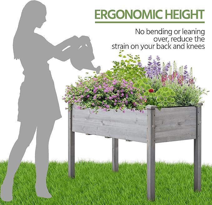 Yaheetech 1pc Raised Garden Bed Outdoor with Legs Horticulture Elevated Wood Planter Boxes w/Stable Rectangle Structure Standing Planter for Vegetables Flowers Herbs Planting,Gray