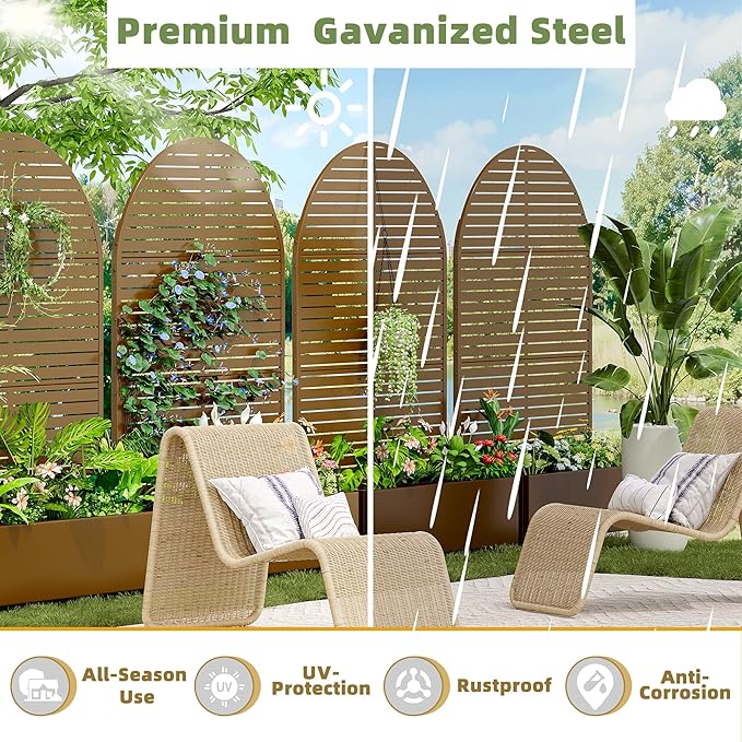 Casaphoria Metal Raised Garden Bed with Trellis and Wheels, 72"x47"x16" Arched Planter Box for Climbing Plants, Vegetables & Vines, Features Drainage Holes and Privacy Screen (Brown-Louvered)