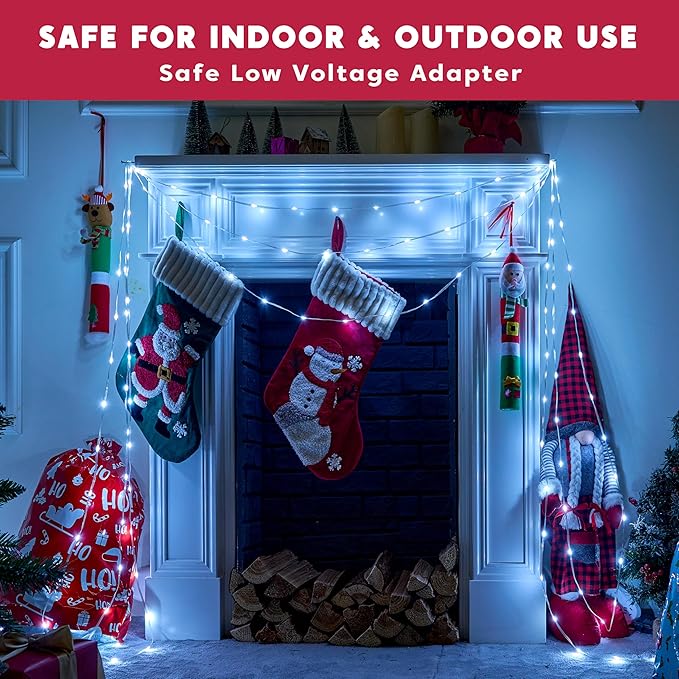 Joiedomi 600 LED Christmas Lights Outdoor,197 FT Cool White Christmas Tree Lights with 8 Modes Timer, PVC Clear Wire String Lights with Reel for Indoor Outdoor Holiday Xmas Eve Night Decorations