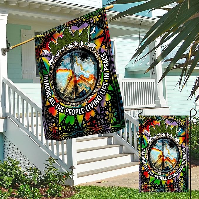 FLAGWIX All The People Living Life In Peace Hippie Flag - House Flag 30x40, Decorations For Home, Outside - Peace Sign, Boho, Hippie Decor, Double Sided, Heavy Duty Canvas Flag Indoor Outdoor