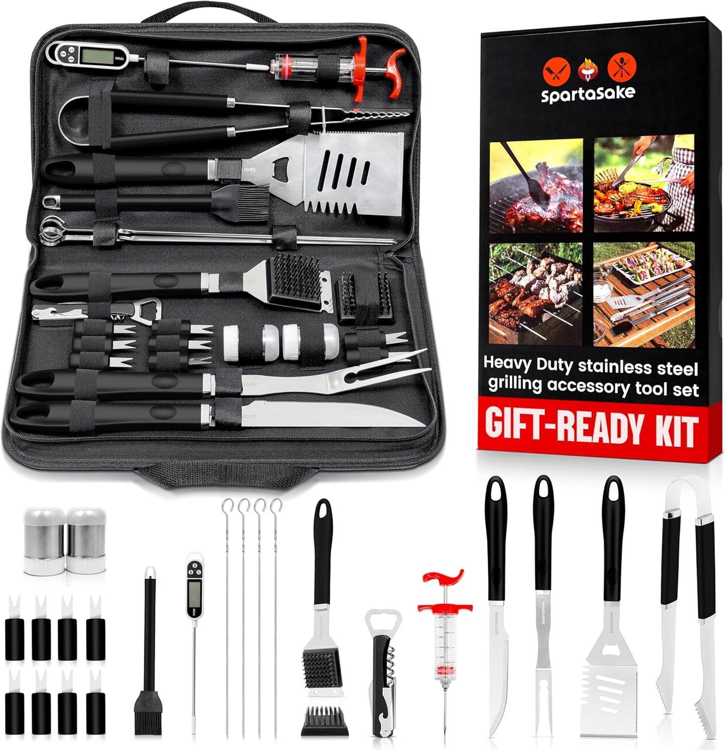 SpartaSake BBQ Grilling Accessories - Stainless Steel Barbecue Grill Tools Accessories kit Spatula Thermometer Tongs for Blackstone Griddle Outdoor Camping-Grill Set Gifts for dad Men Women(24 pcs)