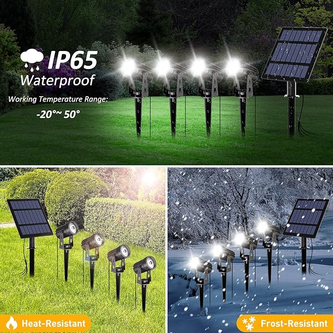 T-Sun Solar Spotlights Outdoor Waterproof, 4-in-1 Solar Landscape Spotlights Outdoor Waterproof Auto ON/Off Solar Lights for Garden, Yard, Driveway, Pool Area(White)