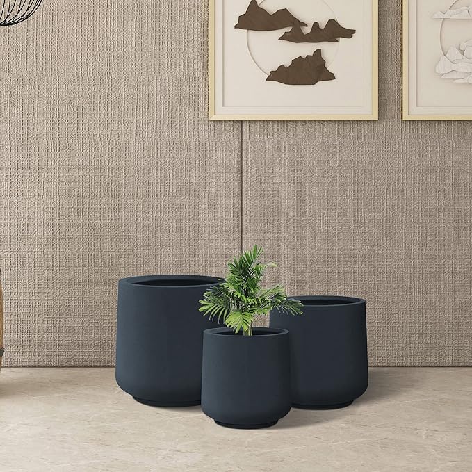 Kante 15.3"+11.6"+8.2" Dia Round Concrete Planter, Large Outdoor Indoor Planter Pots Containers with Drainage Holes and Rubber Plug for Home Garden Patio, Charcoal