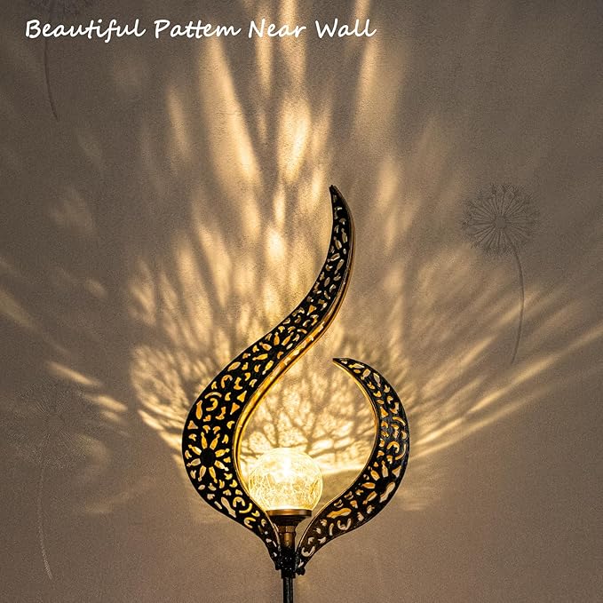 HOMEIMPRO Outdoor Garden Solar Lights Stake，Crackle Glass Globe,Metal Flower Waterproof LED Fairy Lights for Pathway,Lawn,Patio or Courtyard,Gardening Gift (Bronze)