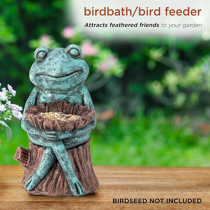 Alpine Corporation 16" Tall Indoor/Outdoor Frog with Flower Garden Statue Decoration, Multicolor