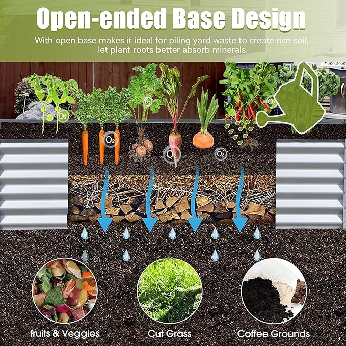 Domi Galvanized Raised Garden Bed, Outdoor Planter Garden Boxes Large Metal Planter Box for Gardening Vegetables Fruits Flowers, Silvery (6x3x1.5ft)