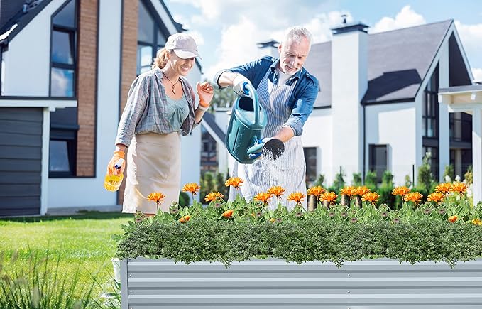 Planter Raised Beds Raised Garden Bed for Gardening Garden Boxes Outdoor Metal Raised Garden Beds, 8x2x1 FT Galvanized Grey