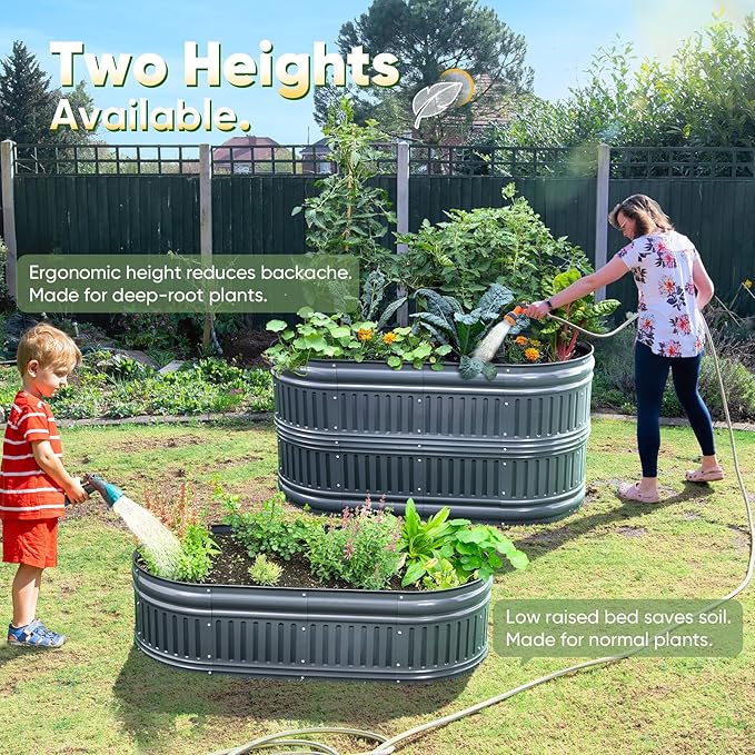 KING BIRD Raised Garden Bed Kit 2025 Upgraded Modular DIY Galvanized Planter Garden Box Outdoor for Gardening, Vegetables, Flowers, Elegant Roman Column Design, 71x24x24 in, Dark Grey