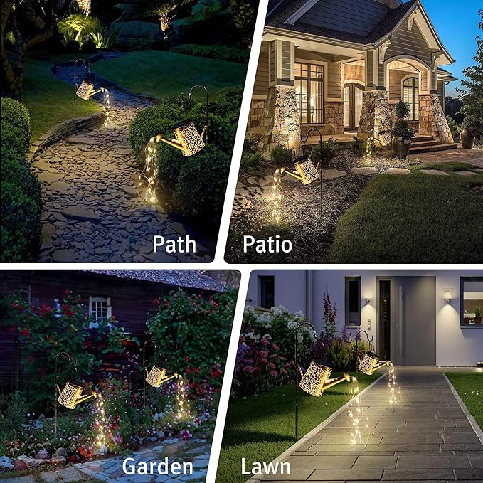 Otdair Solar Lights Outdoor Garden Decor, Metal Flower Solar Watering Can Lights with 2 Lighting Modes, Outdoor Decorations for Yard, Garden, Patio, Pathway, Christmas, Gift for Mom Grandma