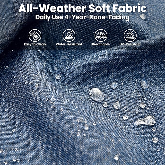 ovios 6 Pieces Patio Furniture Set with 42" Fire Pit Table, Outdoor Wicker Sofa with Ottomans, Comfy Cushions, High Back Couch Conversation Set, Grey Rattan, Denim Blue