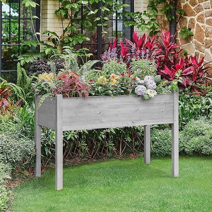 Yaheetech 1pc Raised Garden Bed Outdoor with Legs Horticulture Elevated Wood Planter Boxes w/Stable Rectangle Structure Standing Planter for Vegetables Flowers Herbs Planting,Gray
