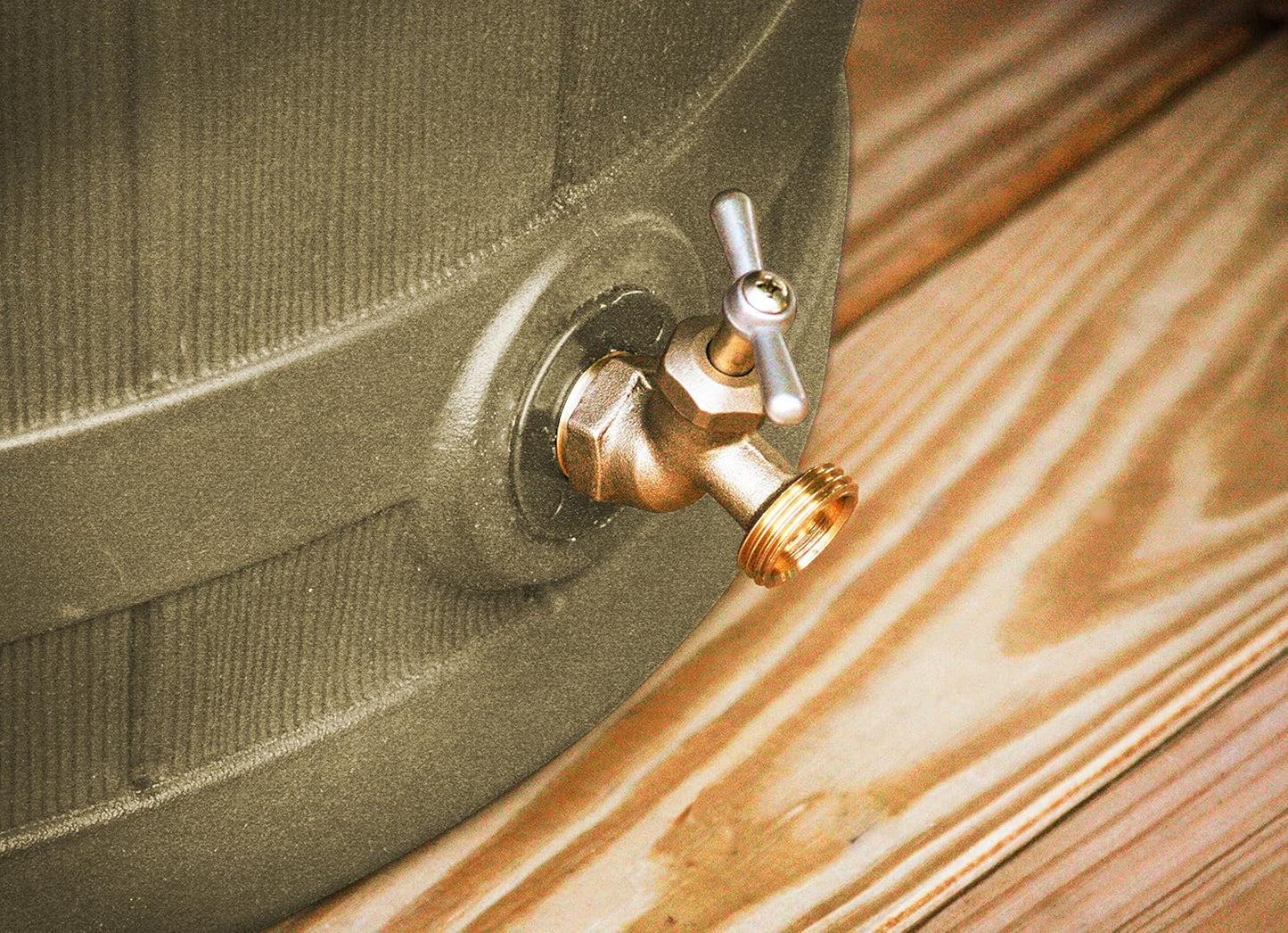 Good Ideas Rain Wizard 50 Gallon Plastic Rain Barrel for Outdoor Rainwater Collection and Storage Features Metal Spigot and Flat Back Design, Khaki