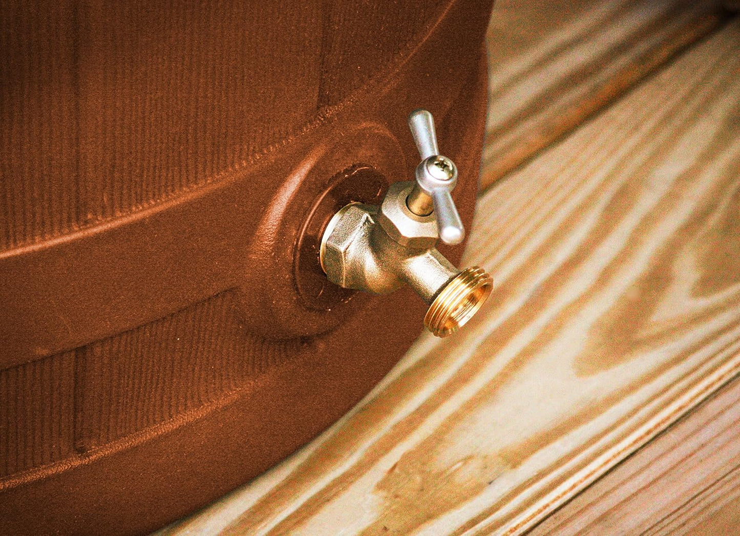 Good Ideas Rain Wizard 50 Gallon Plastic Rain Barrel for Outdoor Rainwater Collection and Storage Features a Metal Spigot and Flat Back Design, Terra Cotta