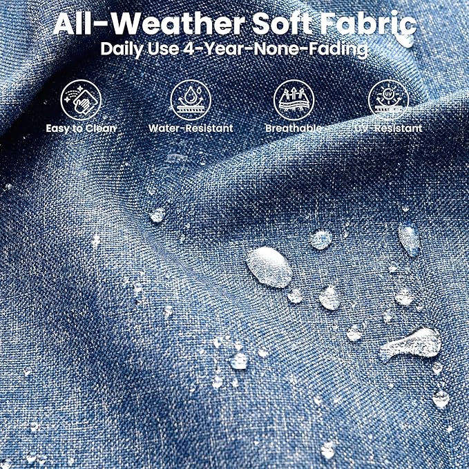 ovios 8 Pieces Patio Furniture Set with 30" Fire Pit Table, Outdoor Wicker Sofa with Comfy Cushions, All Weather High Back Rattan Couch Conversation Set, Denim Blue