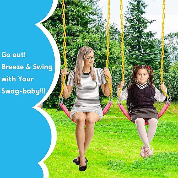 TURFEE 2 Packs Heavy Duty Swing Seat, Swing Set Accessories Replacement with 4 Snap Hooks for Kids Outdoor Play Playground, Trees, Swingsets, Playground(Pink)