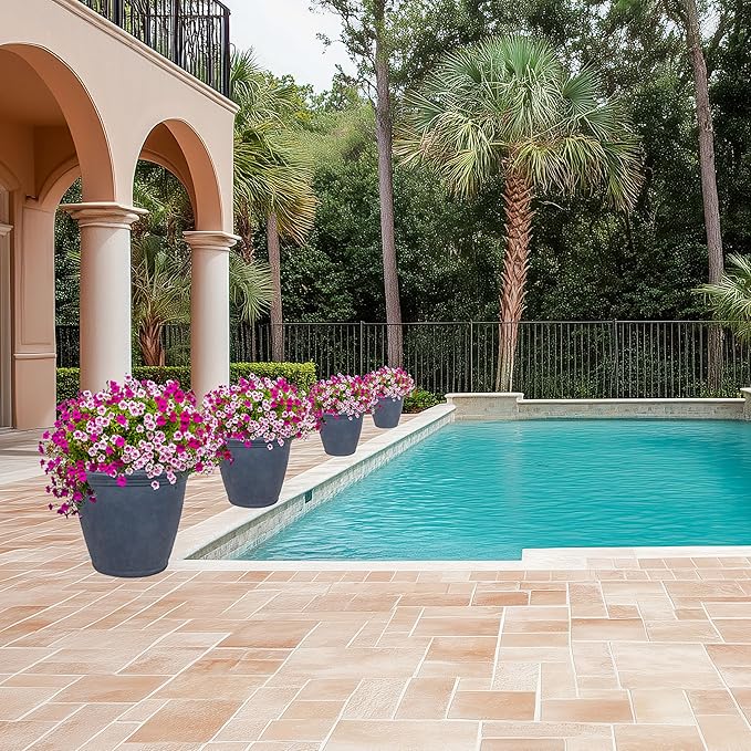 Sunnydaze 24-Inch Anjelica Large Plastic Pot for Plants - Outdoor Polyresin Round Planter with Drillable Drainage Holes - Slate