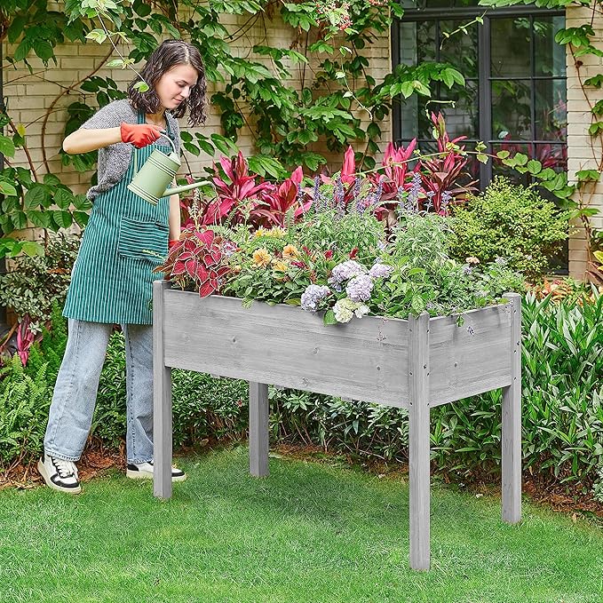 Yaheetech 1pc Raised Garden Bed Outdoor with Legs Horticulture Elevated Wood Planter Boxes w/Stable Rectangle Structure Standing Planter for Vegetables Flowers Herbs Planting,Gray