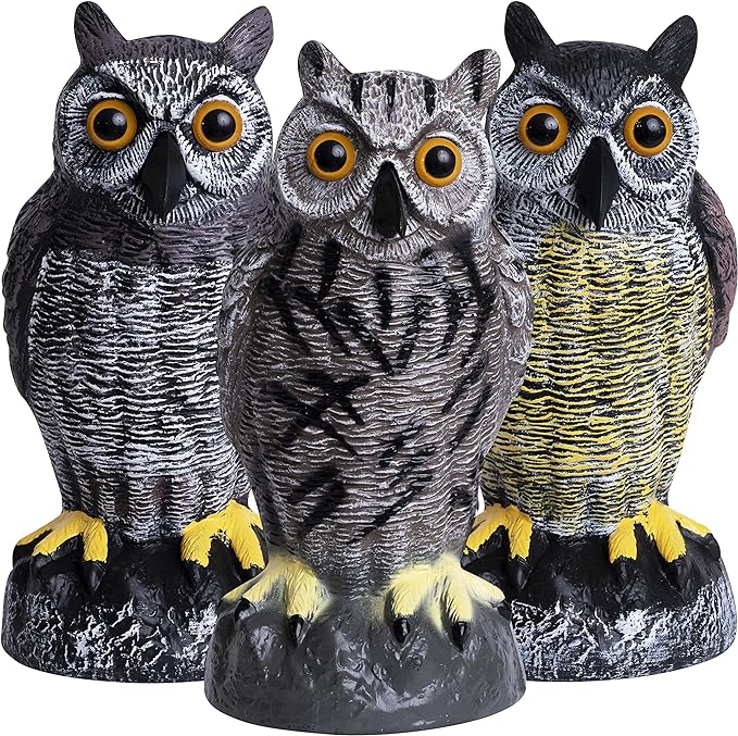 Galashield Owl Decoys to Scare Birds Away | Plastic Owls to Scare Birds Away | Owl Statue for Garden & Outdoors [Set of 3]