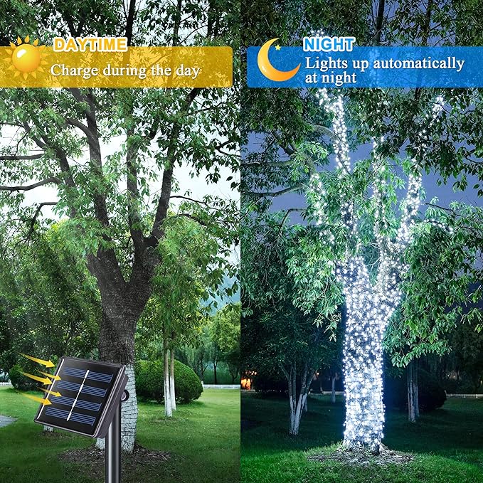 JMEXSUSS 2 Pack Solar String Lights Outdoor Waterproof, Total 400 LED 151FT Solar Christmas Lights Outdoor, 8 Modes White Solar Light for Outside Yard Patio Tree Garden Christmas Decorations