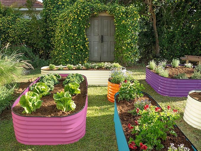 9-in-1 Galvanized Steel Raised Garden Bed // 8×2×1.5 ft Modular Planter for Gardening, Vegetables, Flowers // 18" Tall Metal Raised Garden Beds Outdoor (Pink) // Patented Design Planter Box