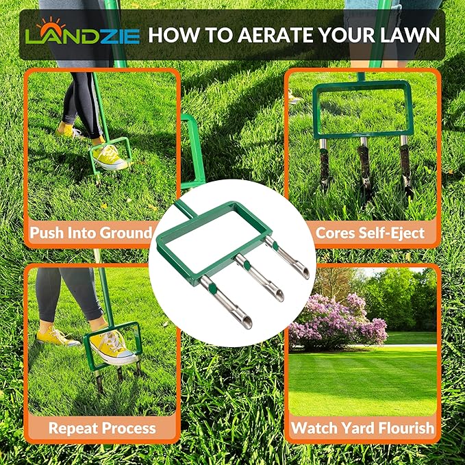 LANDZIE Lawn Aerator Replacement Tines - Set of 3 Hollow Tines for Aerator Lawn Tool - 3 Heavy Duty Stainless Steel Manual Lawn Aerator Add-on Hollow Tines for Compacted Soil - Manual Hand Coring Tool
