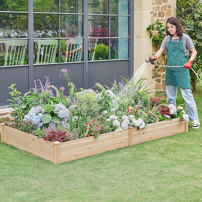 Yaheetech 8×4ft Wooden Horticulture Raised Garden Bed Divisible Elevated Planting Planter Box for Flowers/Vegetables/Herbs in Backyard/Patio Outdoor, Natural Wood, 93 x 48 x 10in